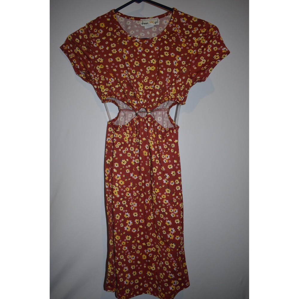 "Dream Girl" Red Floral Dress Short Sleeve, Midi, Teen Size 12